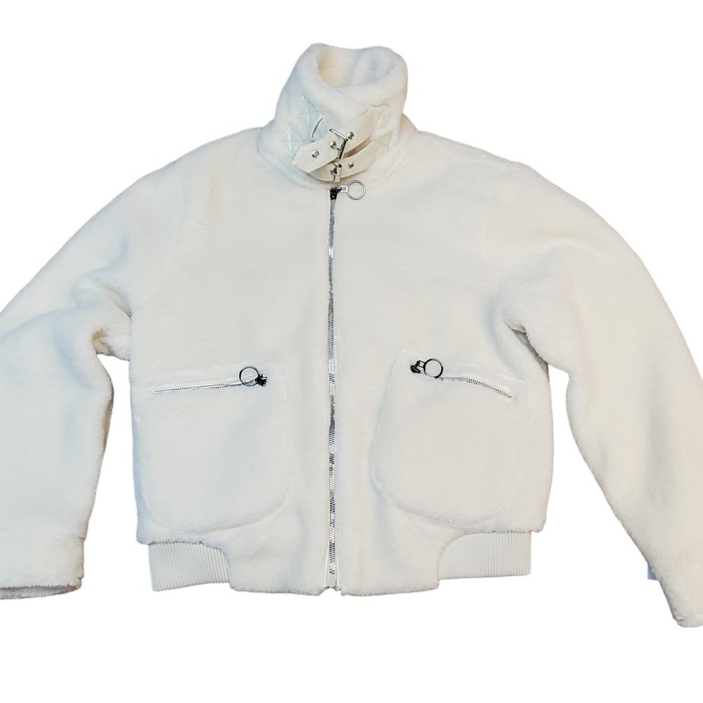 Collection B Womens Juniors Faux-Fur Teddy Bomber Jacket Ivory Small